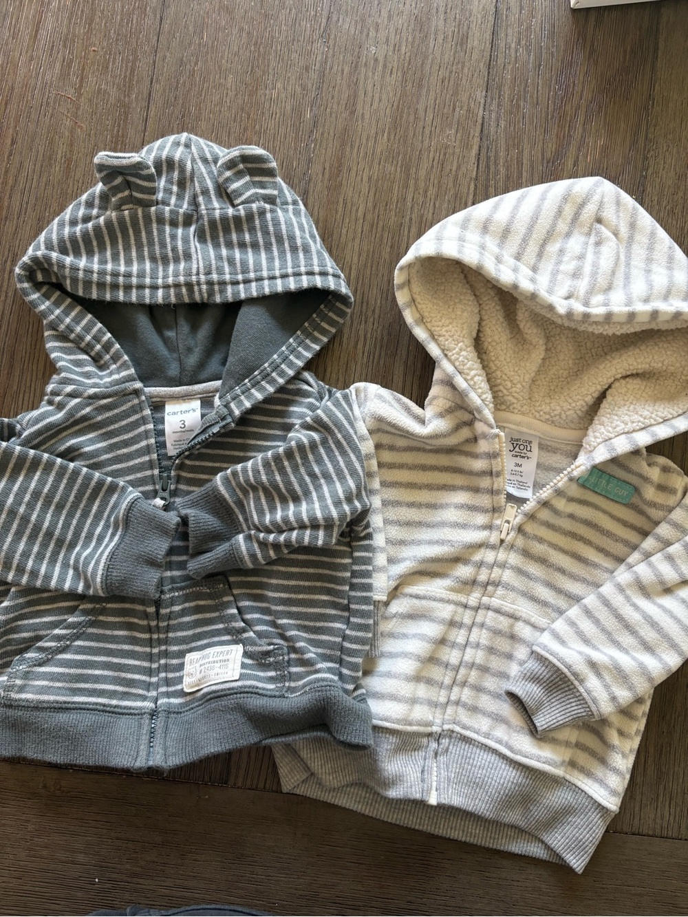 Carter's Gray Striped Hooded Baby Jacket Set - Zip Front- 3m